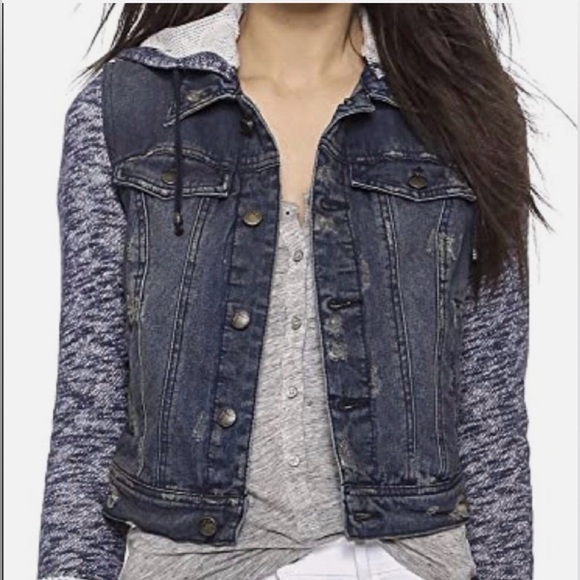🙋‍♀️Free People Denim and Knit Jean Jacket Size XS - Picture 3 of 8